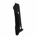 Black molded plastic cargo box panel with angular shape and mounting cutouts.