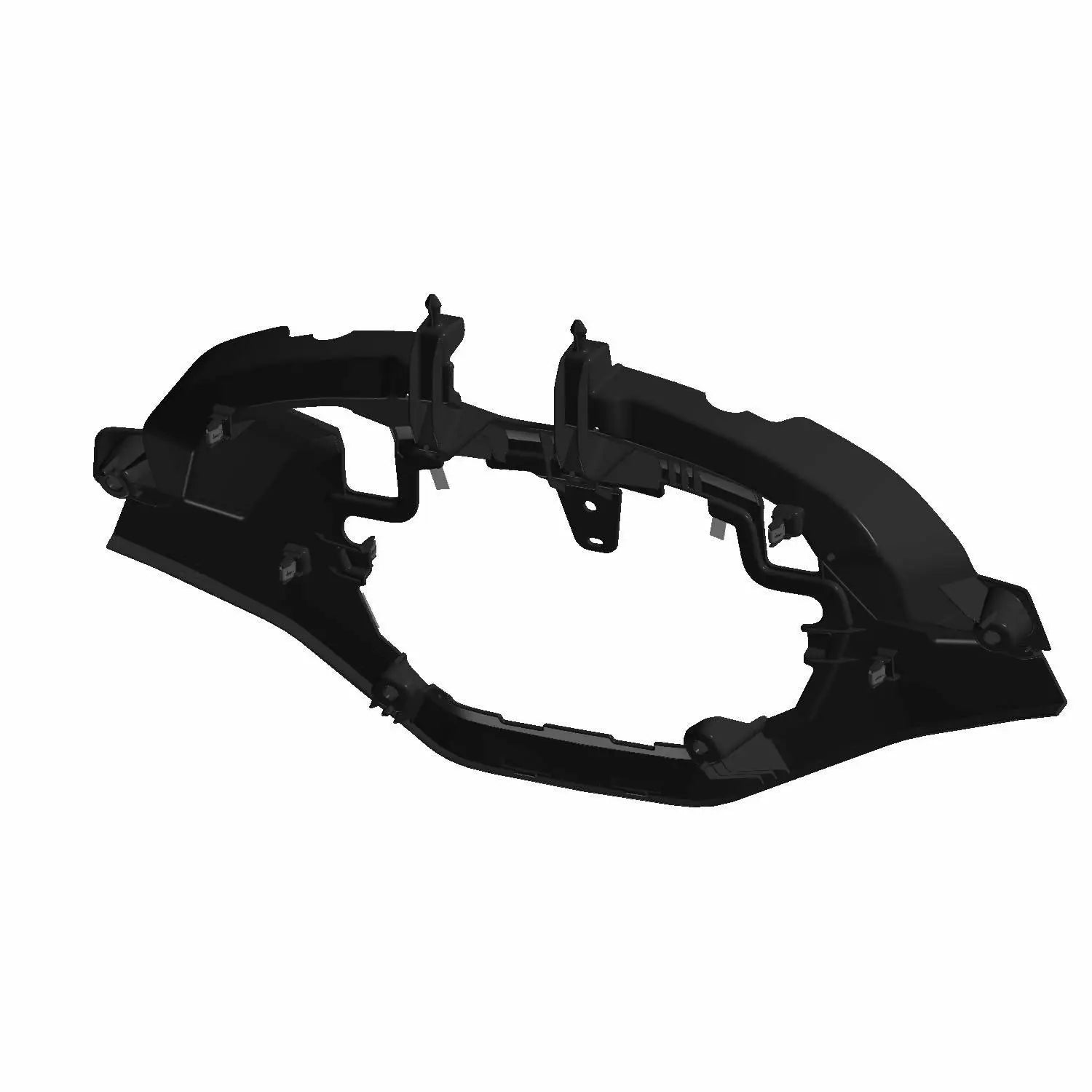 The image shows the Visor, Top-OBlack (Incl. 2(Qty 6),4) by Polaris—a black plastic automotive part with an irregular curved shape, mounting points, and brackets—set against a plain white background.