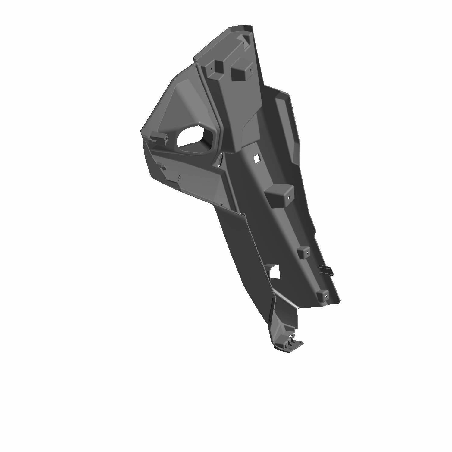 Black angular rear right fender flare with mounting holes for Polaris UTVs.