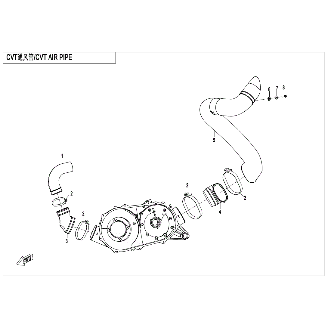 An Image of a Genuine CFMOTO Parts Schematic Diagram showing the schematic - CVT AIR PIPE - 2020 CFMOTO ZFORCE 950 Sport