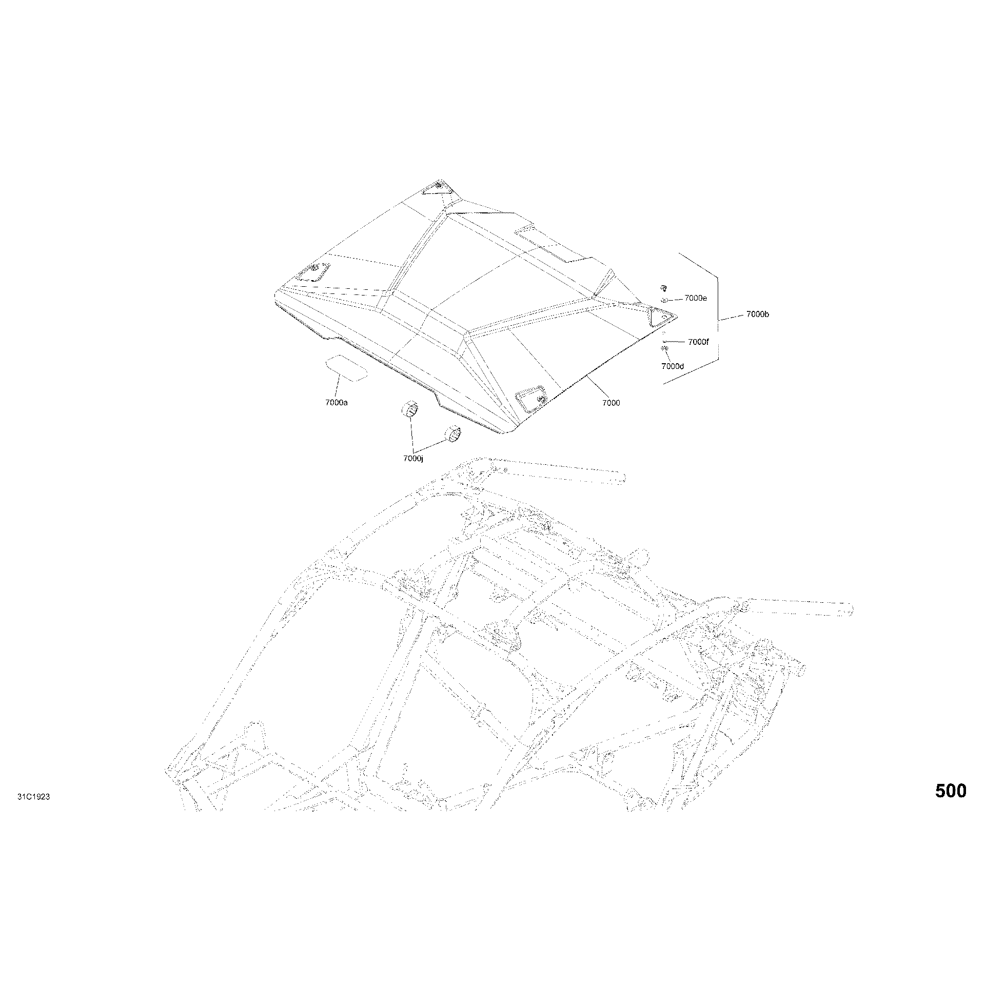 An Image of a Genuine Can-Am Parts Schematic Diagram showing the schematic - BODY - ROOF SECTION - EXCEPT CARBON BLACK