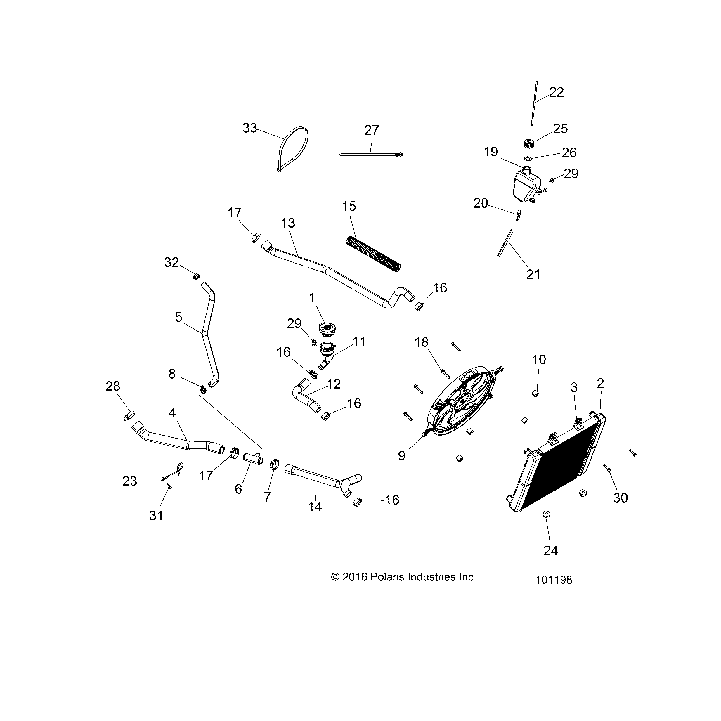 An Image of a Genuine Polaris Parts Schematic Diagram showing the schematic - ENGINE: COOLING SYSTEM - 2017 POLARIS SPORTSMAN TOURING 570 SP