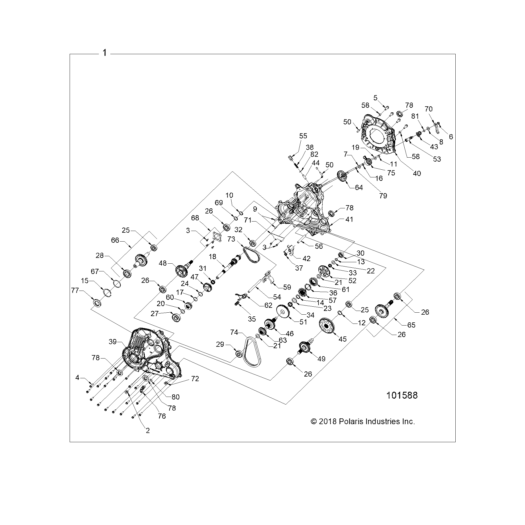 An Image of a Genuine Polaris Parts Schematic Diagram showing the schematic - DRIVE TRAIN: MAIN GEARCASE - 2021 POLARIS SPORTSMAN 850 48"