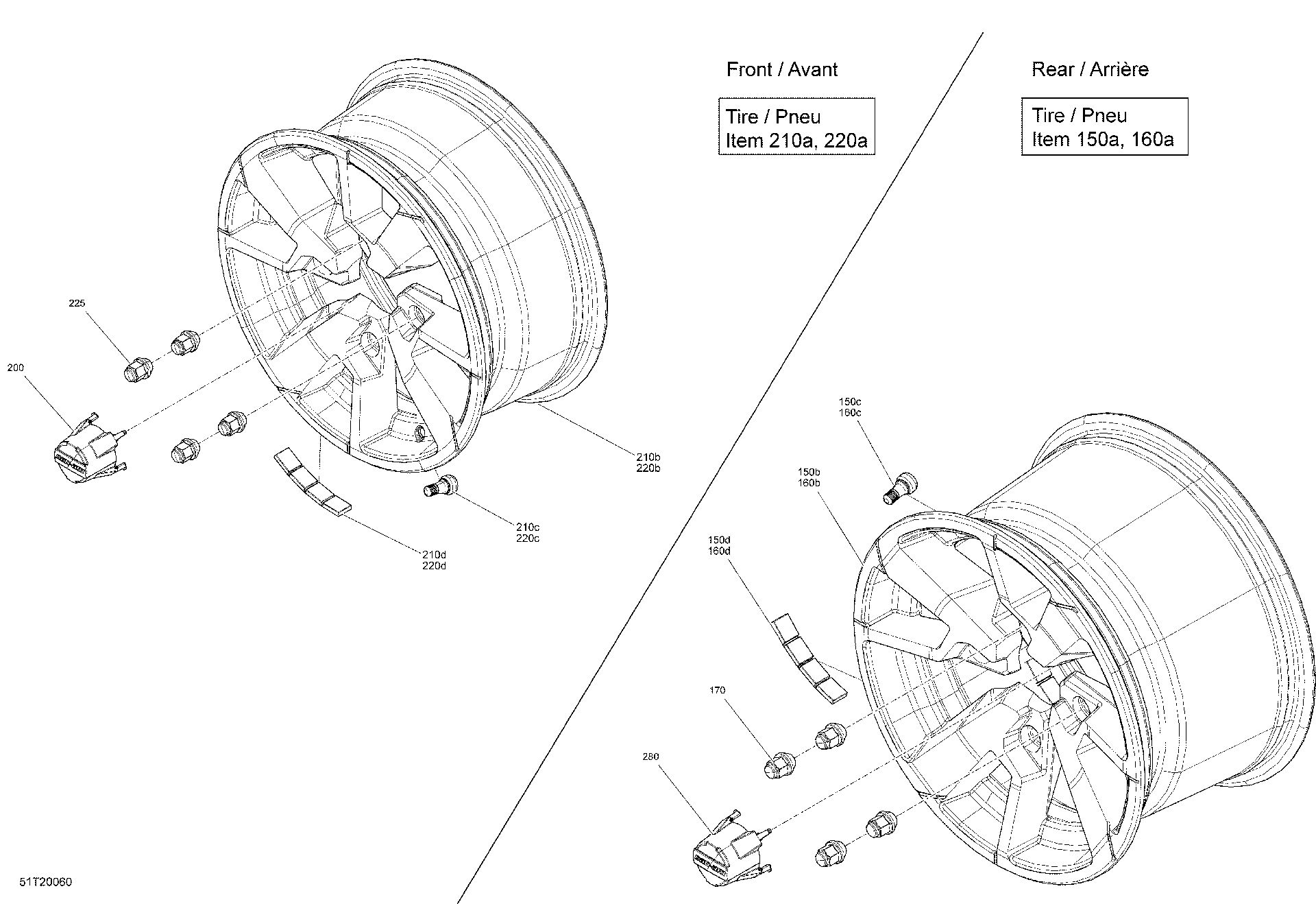 An Image of a Genuine Can-Am Parts Schematic Diagram showing the schematic - WHEELS - LTD