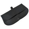 Black fabric tool pouch with flap closure and rounded bottom edge.