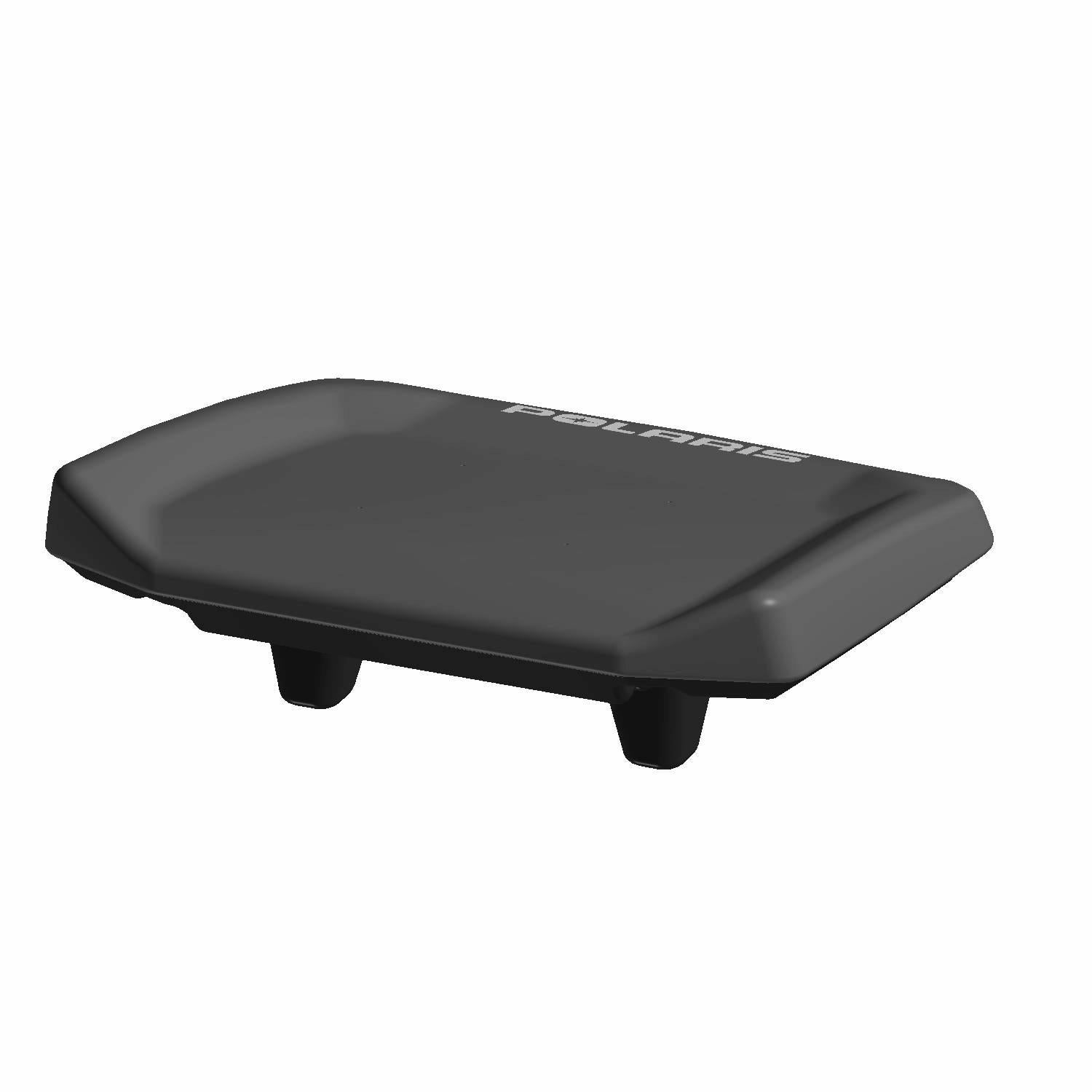 Black rectangular Polaris seat back cushion with contoured edges and mounting tabs.