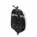 Black motorcycle passenger seat with smooth curved edges and mounting hardware.