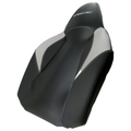 Black and gray contoured off-road vehicle seat back with white ACE logo and ergonomic padding.