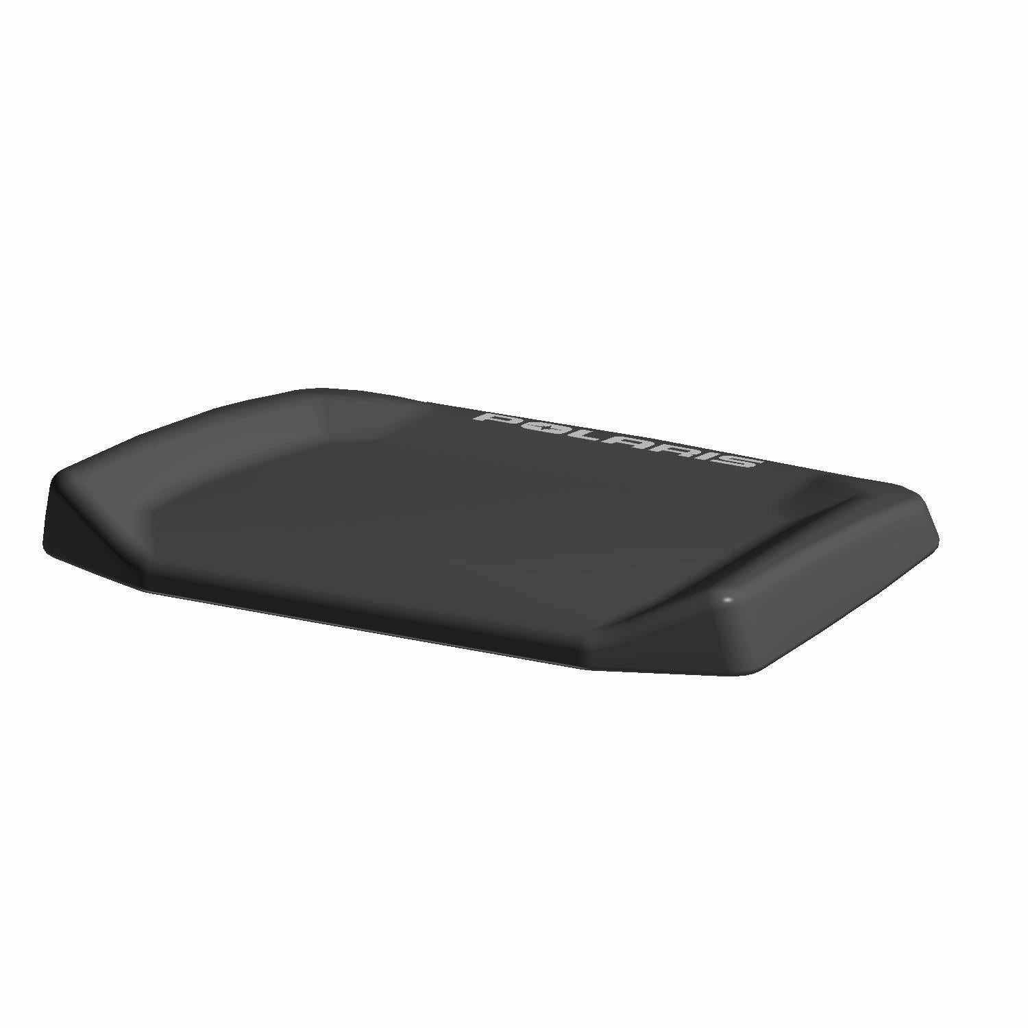 Black rectangular seat back cover with slightly angled edges and smooth surface.
