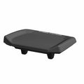 Black rectangular offroad vehicle seat back with mounting tabs and smooth surface.