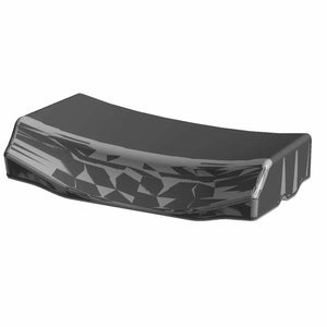 Glossy black lower backrest with angular design and smooth curved edges for motorcycle seating.