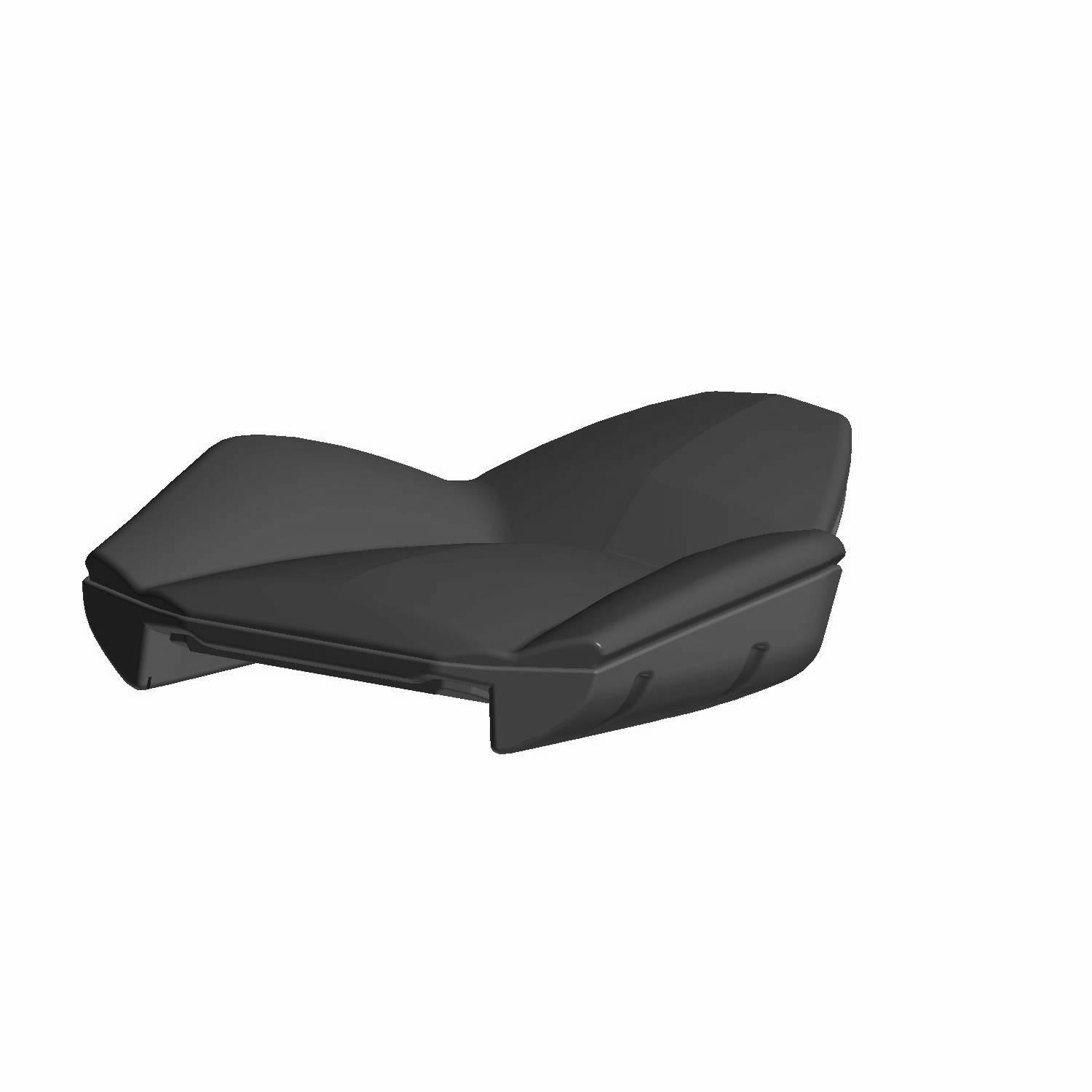 Black and dark silver contoured seat back with smooth finish and angular design for off-road vehicle.