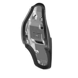 Black vinyl motorcycle seat with contoured shape and integrated mounting hardware.