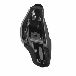 Black extended reach motorcycle seat with vinyl cover and contoured ergonomic design.