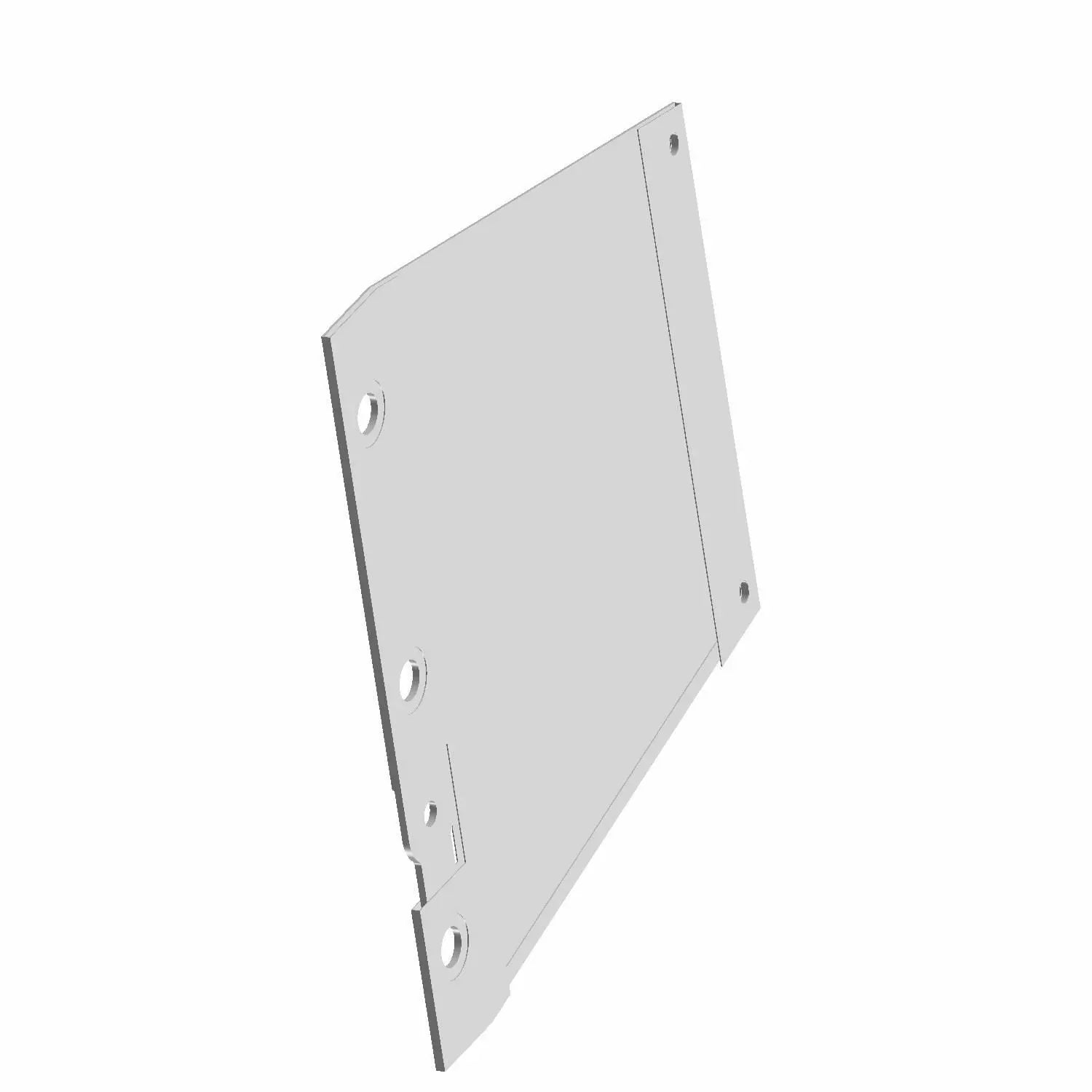 Gray flat metal panel with mounting holes and a notch, designed as a saddlebag lid limiter for right side.
