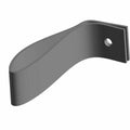 Curved gray strap seat bracket with mounting hole on one end, smooth matte finish.