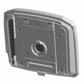Gray molded plastic UTV seat bottom panel with mounting holes and circular center opening.