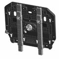 Black molded plastic seat bottom base with integrated metal brackets and central mounting hardware.