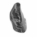 Black heated motorcycle seat with contoured shape and integrated wiring harness.