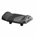 Black molded plastic seat back for Polaris Ranger with textured grip surface and mounting points.