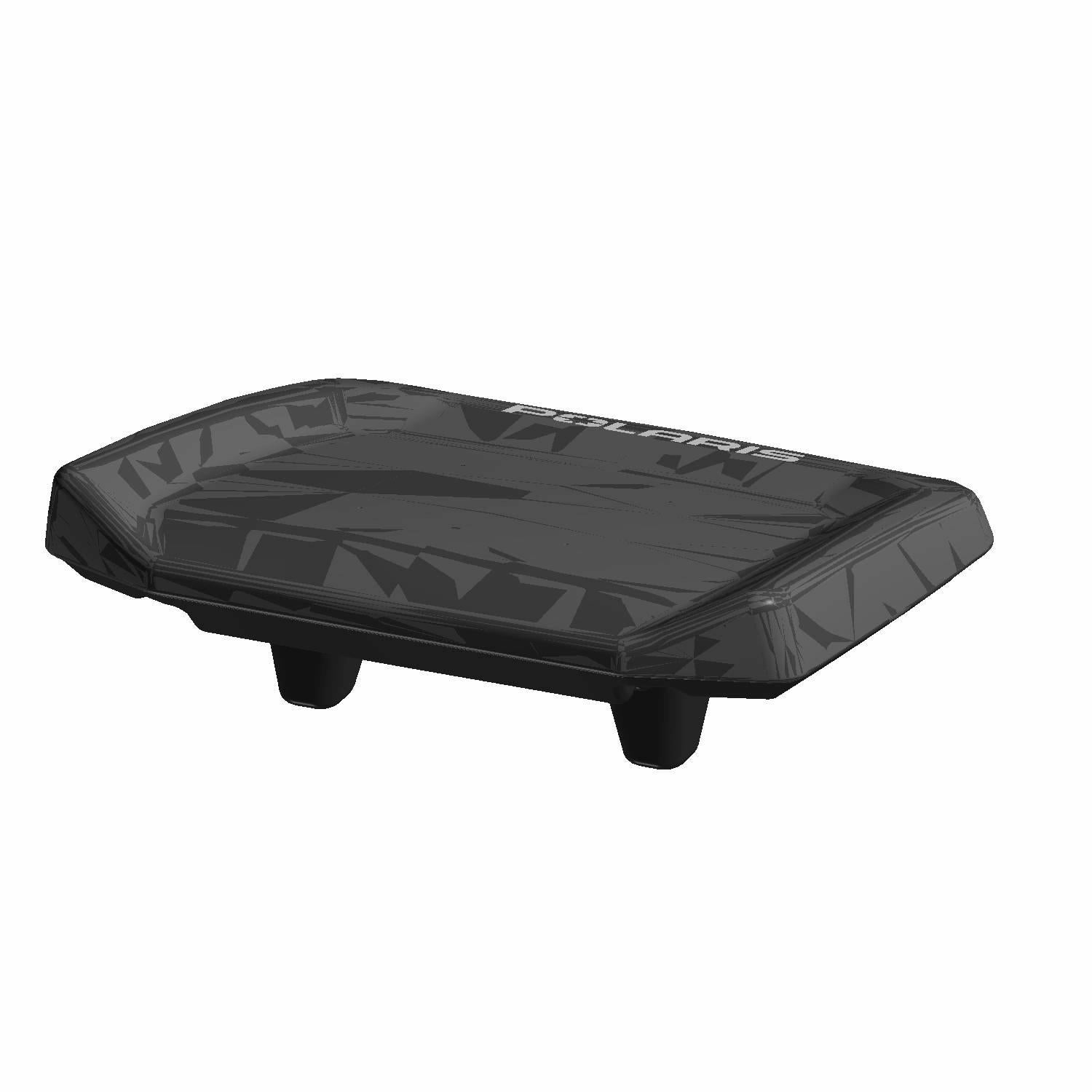 Black rectangular hard plastic seat back with contoured edges and mounting tabs underneath.