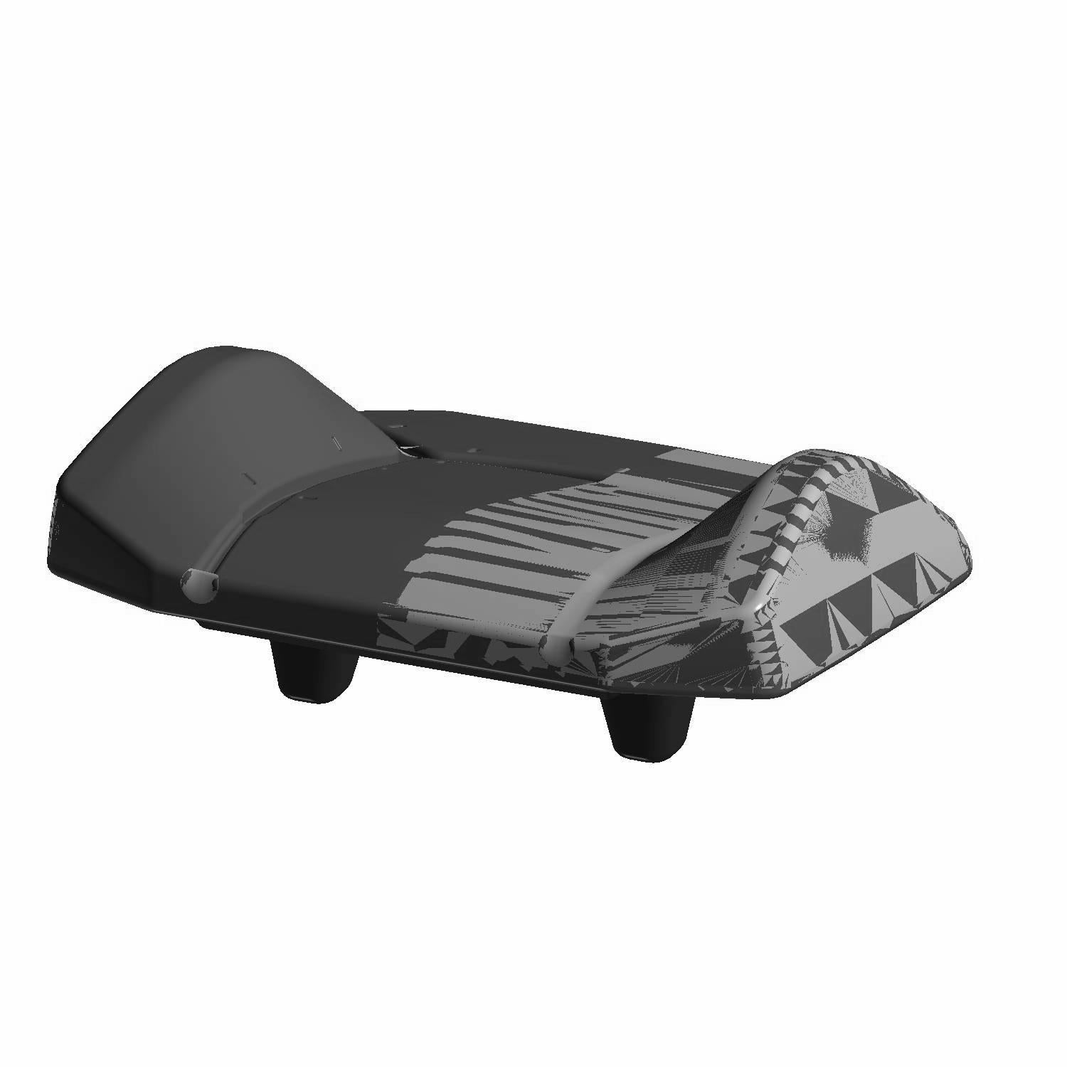Black plastic seat back with textured grip and angled support legs.
