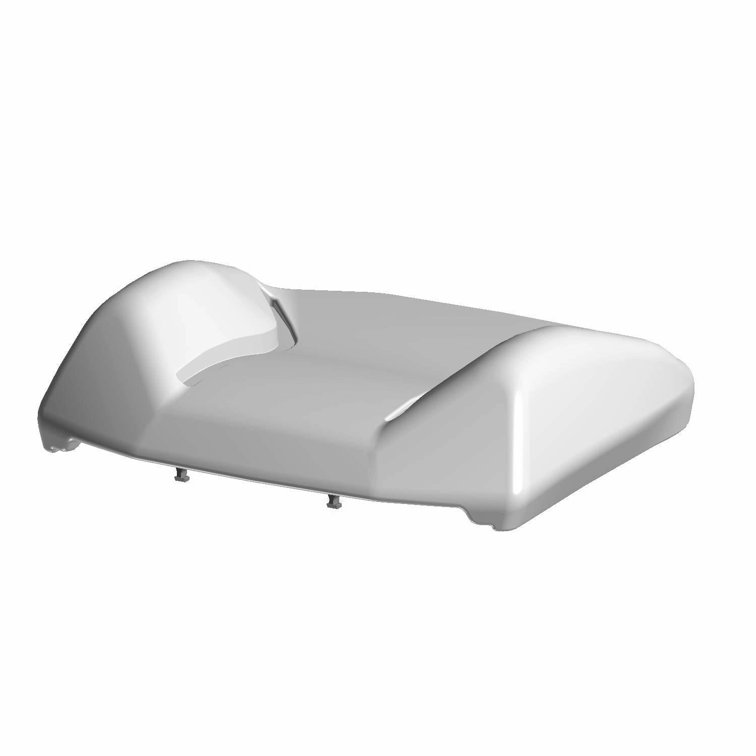 Light gray molded plastic seat back with smooth contours and mounting points for Polaris UTV.