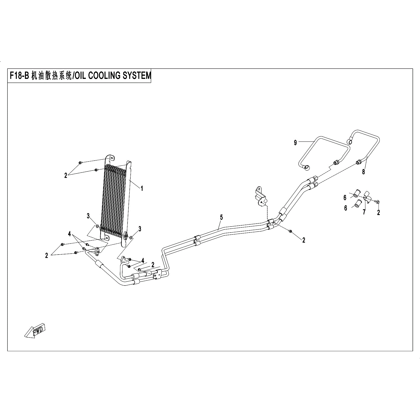 An Image of a Genuine CFMOTO Parts Schematic Diagram showing the schematic - OIL COOLING SYSTEM (NEW) - 2017 CFMOTO UFORCE 800 EPS