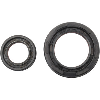 Two black circular crankshaft seals with flexible rubber edges and inner metal rings for Yamaha YFZ 350 engines.