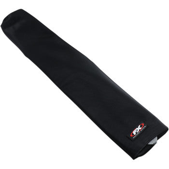 The Suzuki LTZ & Kawasaki KFX Grip Seat Cover by Factory Effex is a long, black padded cover with triple-stitched construction and a small logo on one end, designed to protect your seat or similar surfaces.