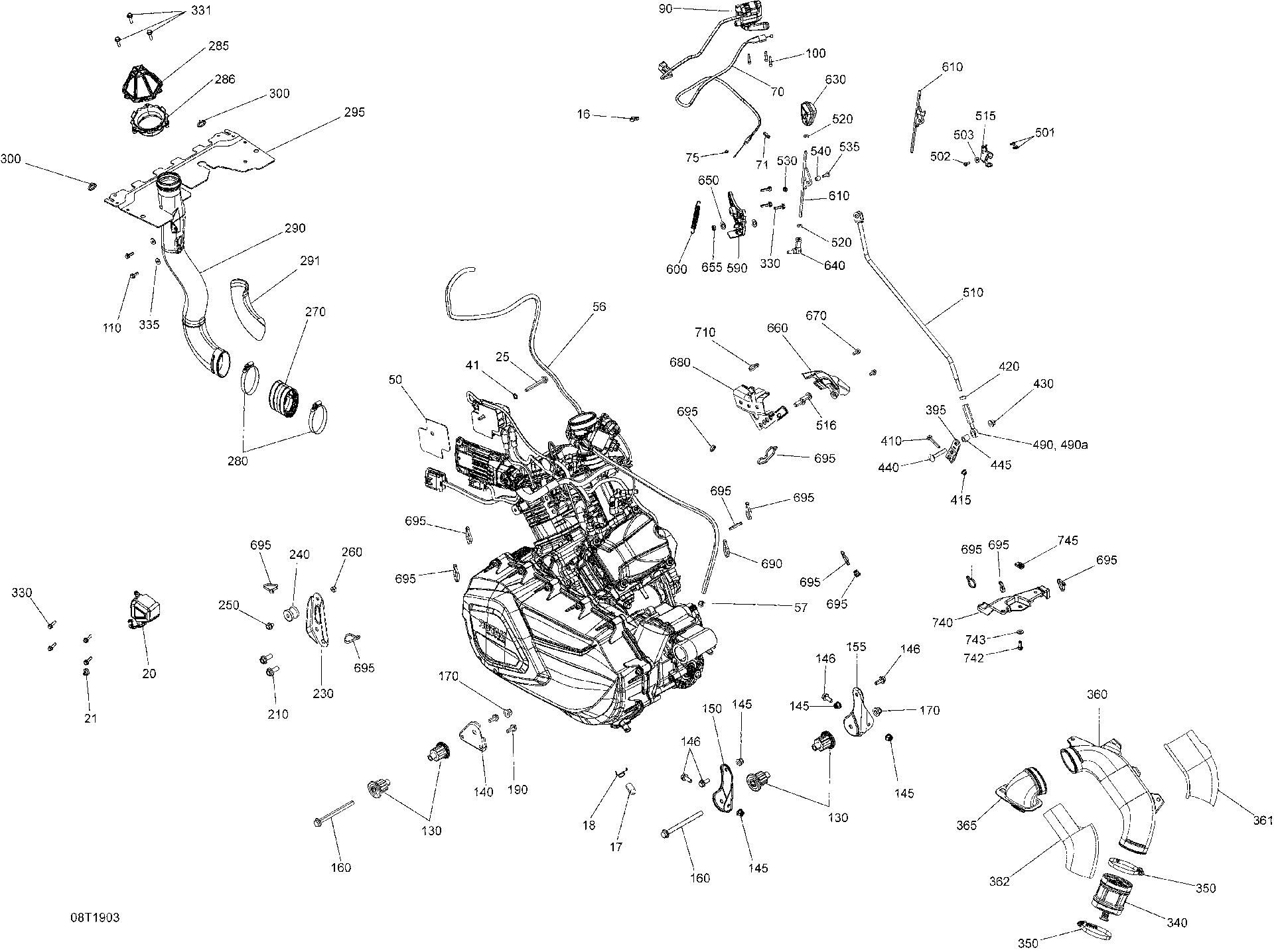 An Image of a Genuine Can-Am Parts Schematic Diagram showing the schematic - ENGINE - 570 EFI - EXCEPT X MR