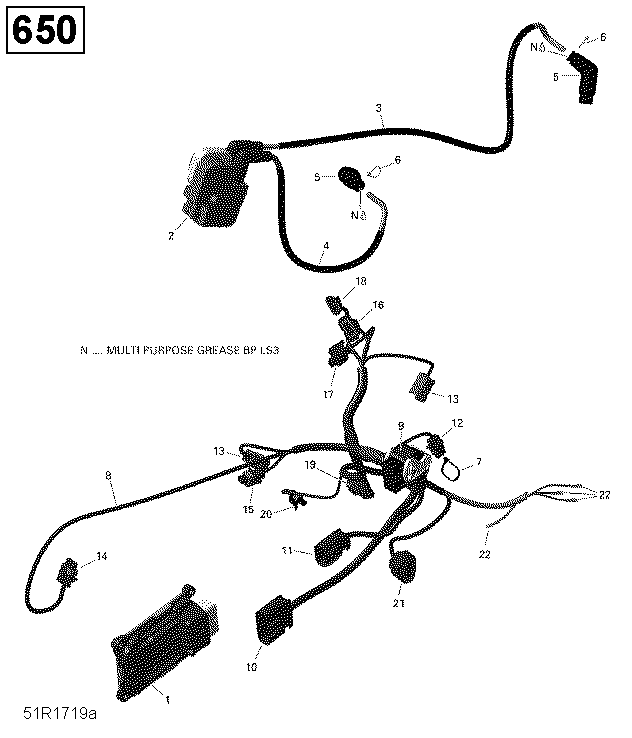 An Image of a Genuine Can-Am Parts Schematic Diagram showing the schematic - ENGINE HARNESS AND ELECTRONIC MODULE - 650 EFI (6X6)