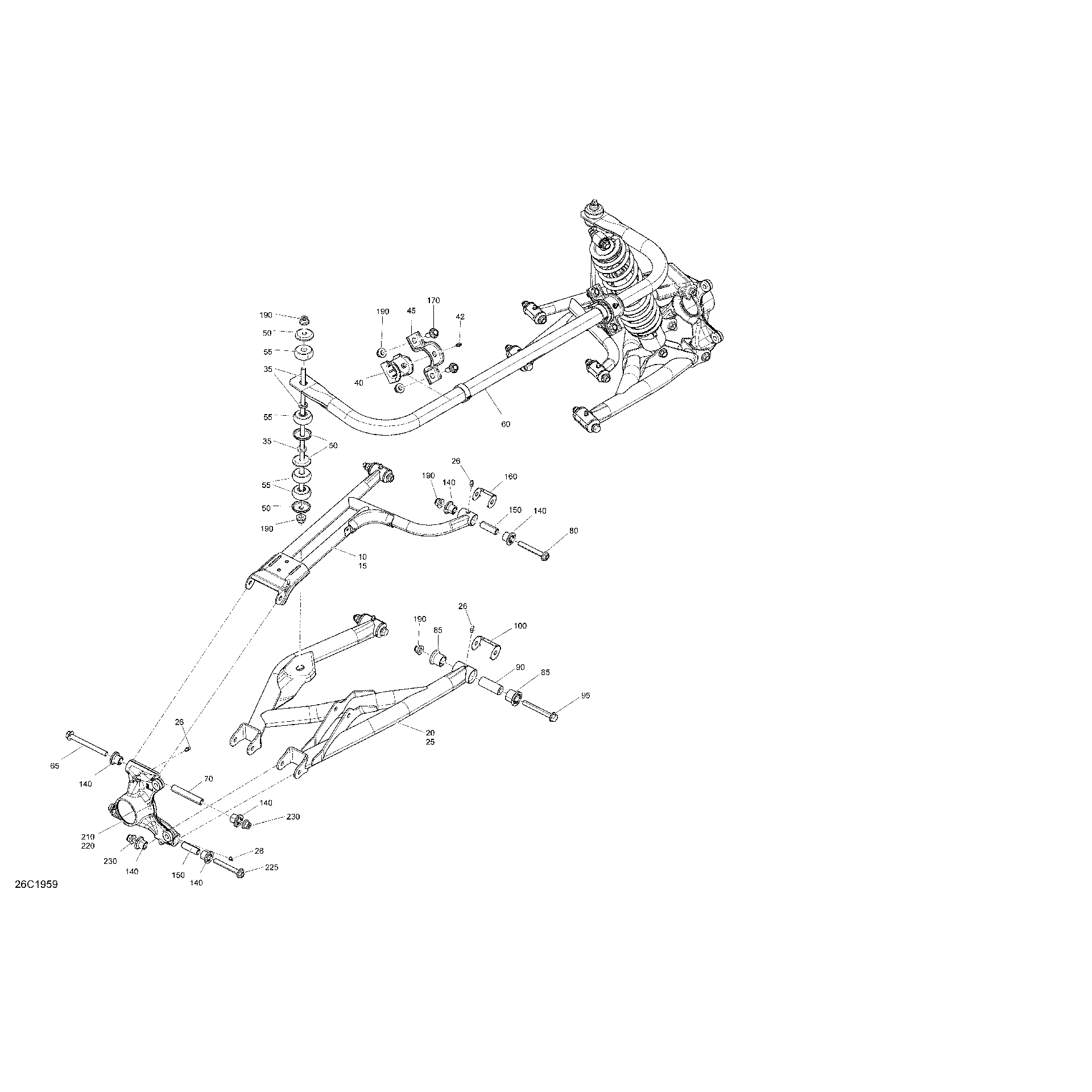 An Image of a Genuine Can-Am Parts Schematic Diagram showing the schematic - REAR SUSPENSION - HD10 X MR