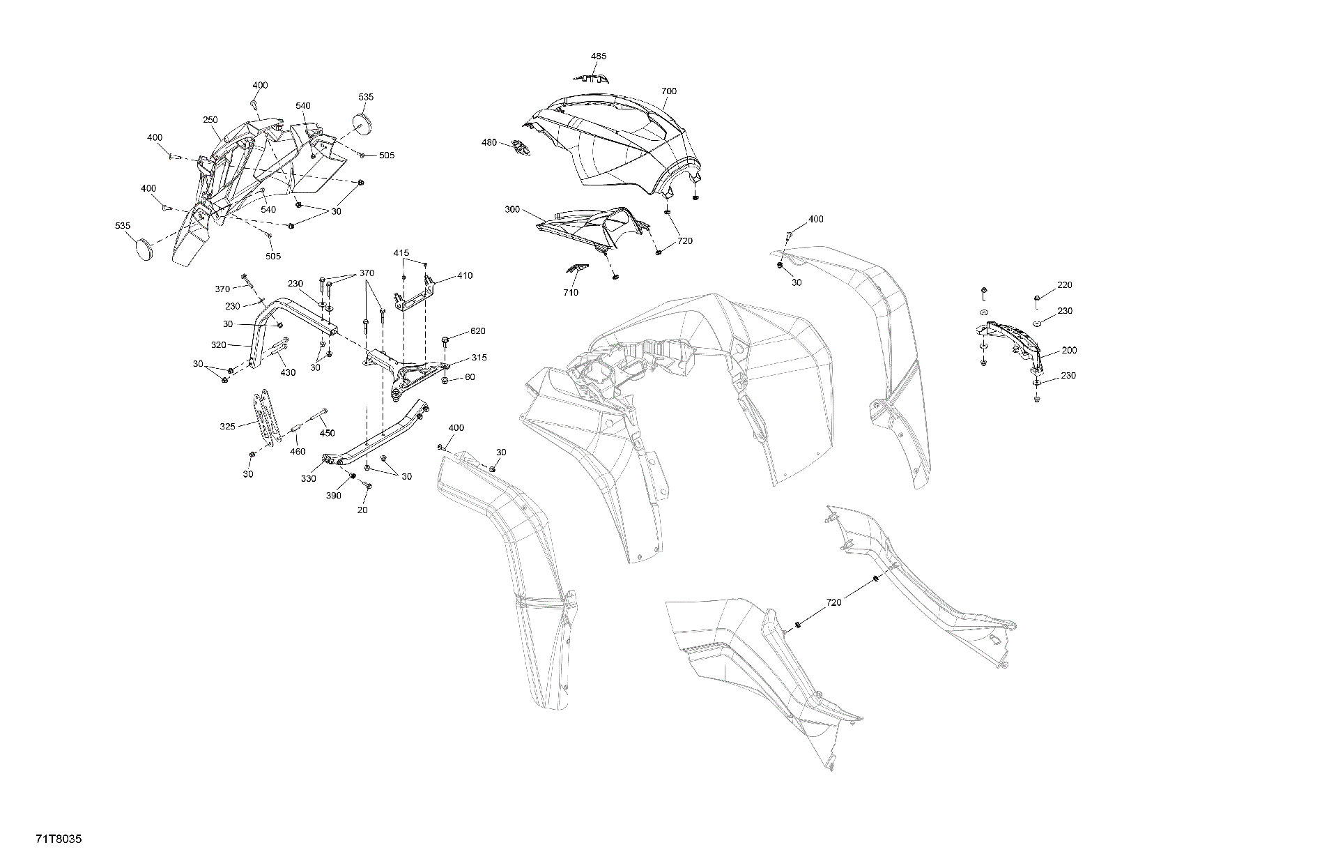 An Image of a Genuine Can-Am Parts Schematic Diagram showing the schematic - BODY - FRONT SECTION