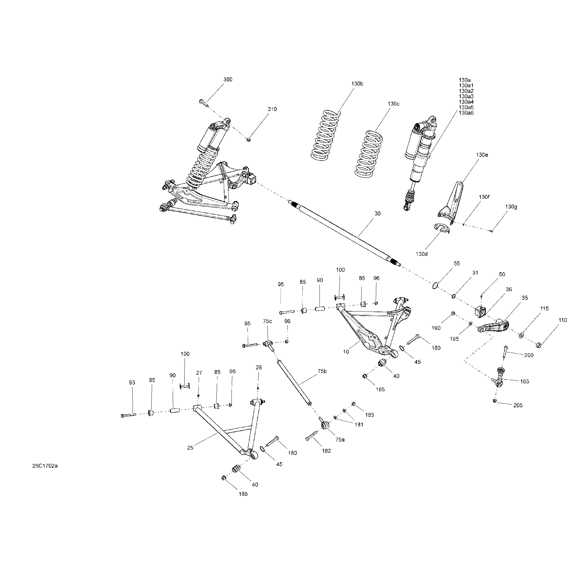 An Image of a Genuine Can-Am Parts Schematic Diagram showing the schematic - REAR SUSPENSION - ALL MODELS