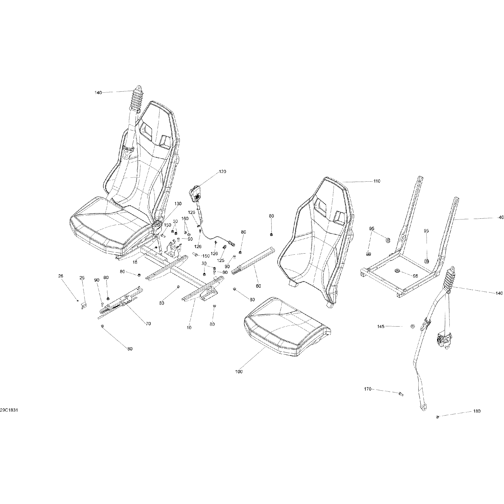 An Image of a Genuine Can-Am Parts Schematic Diagram showing the schematic - SEAT MAVERICK TRAIL