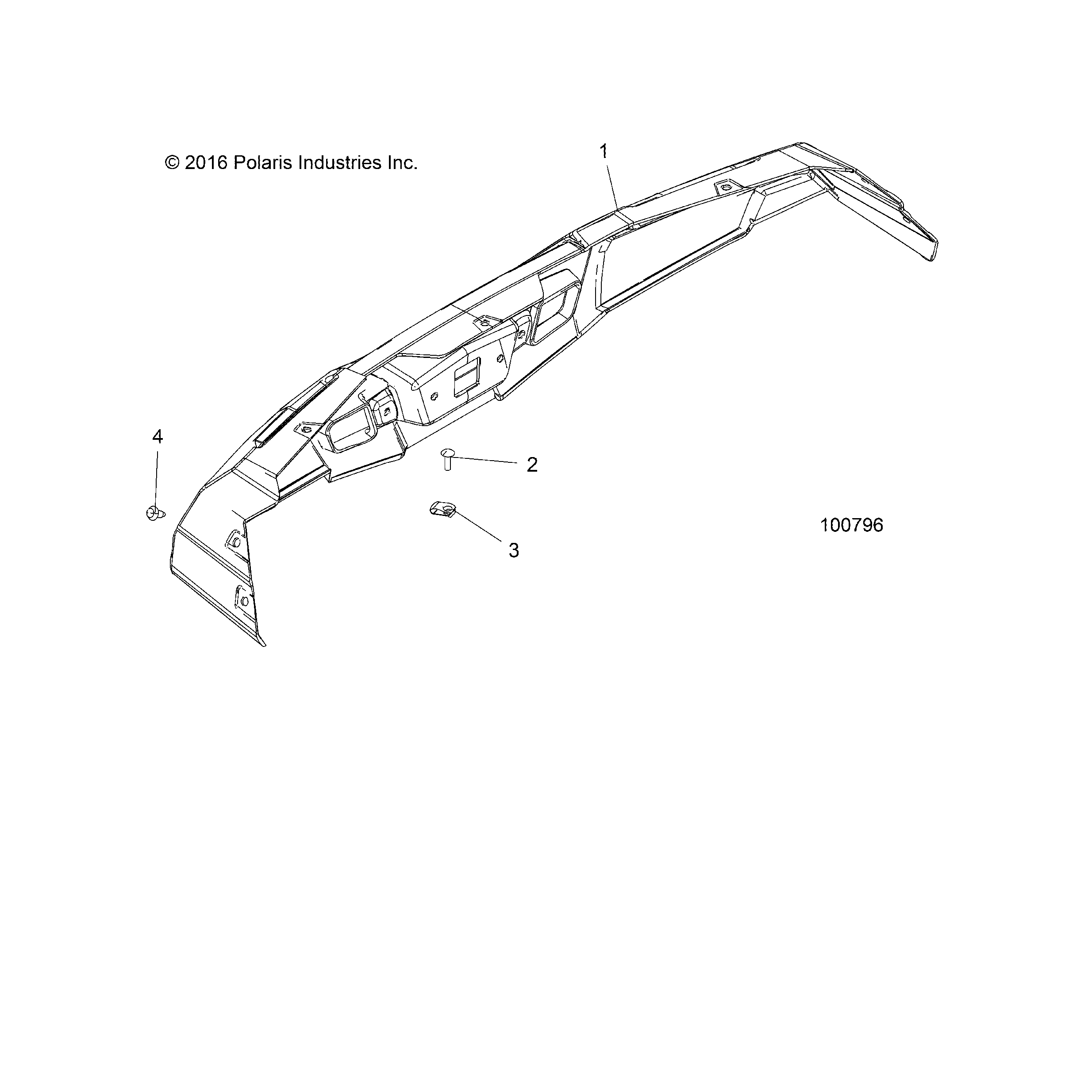 An Image of a Genuine Polaris Parts Schematic Diagram showing the schematic - BODY: BUMPER REAR - 2017 POLARIS ACE 150