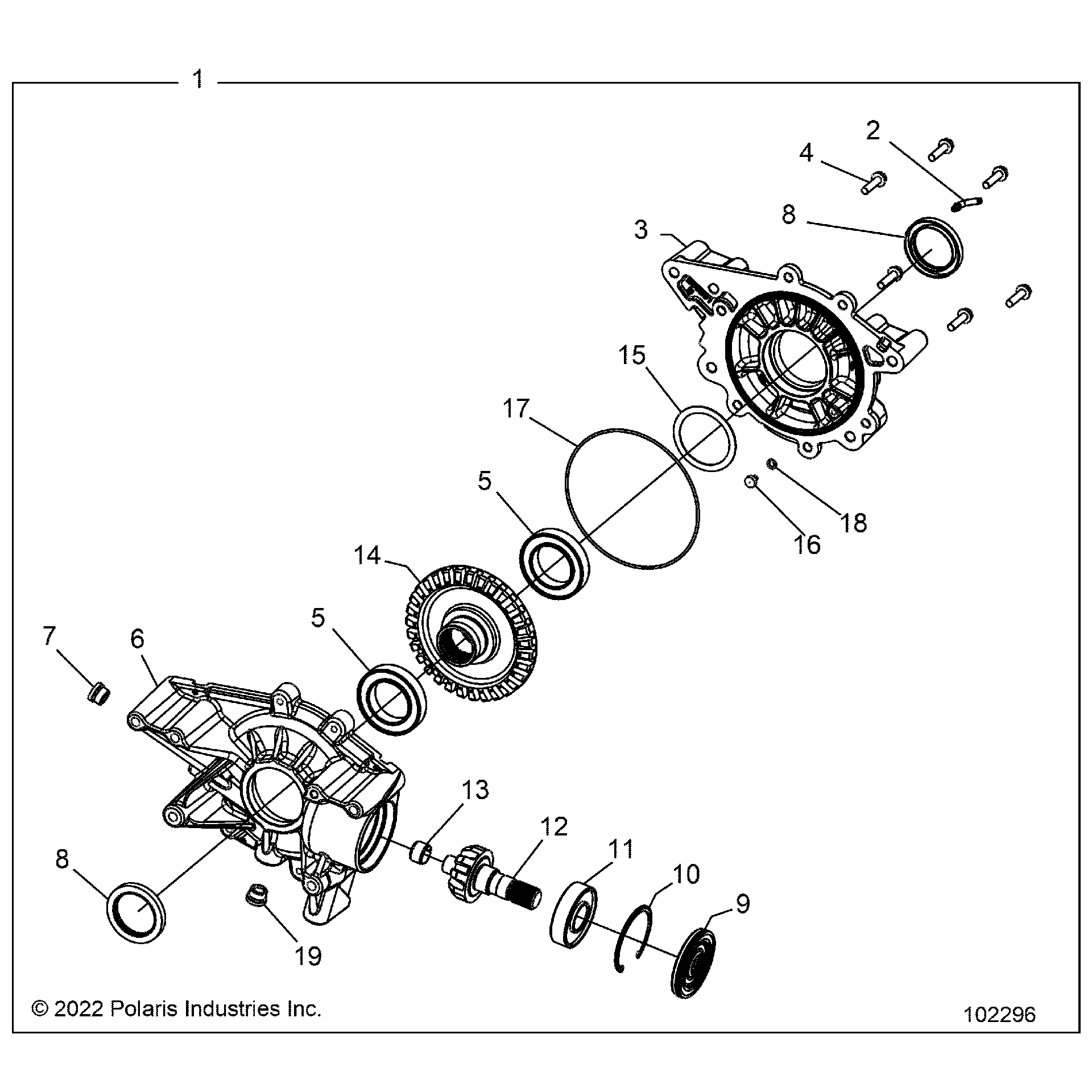 An Image of a Genuine Polaris Parts Schematic Diagram showing the schematic - DRIVE TRAIN: REAR GEARCASE - 2025 POLARIS SPORTSMAN 570 6X6 EPS 49S