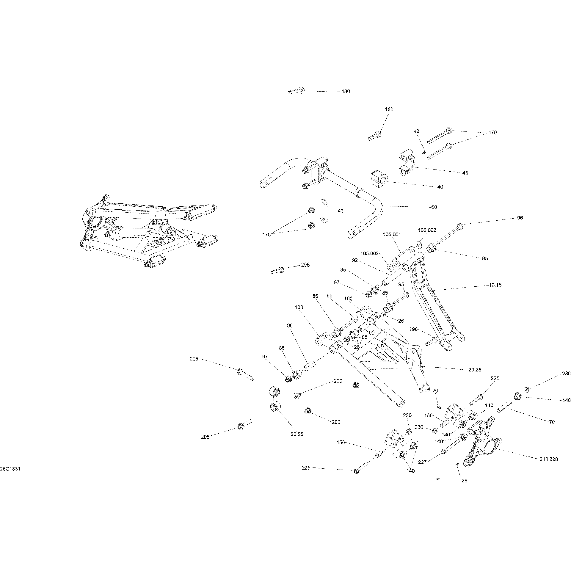 An Image of a Genuine Can-Am Parts Schematic Diagram showing the schematic - REAR SUSPENSION MAVERICK TRAIL