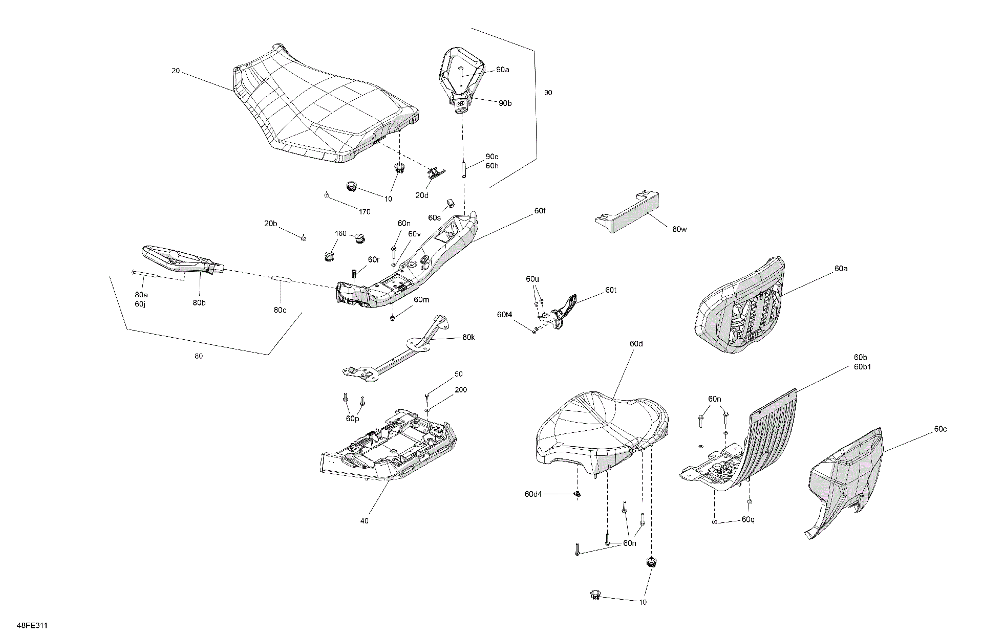 An Image of a Genuine Can-Am Parts Schematic Diagram showing the schematic - BODY - SEAT