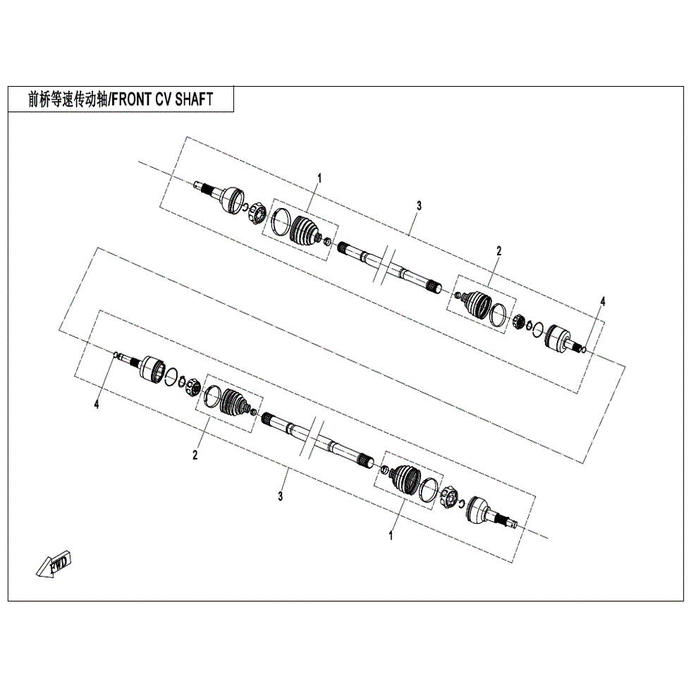An Image of a Genuine CFMOTO Parts Schematic Diagram showing the schematic - FRONT CV SHAFT - 2022 CFMOTO UFORCE 1000