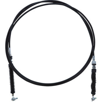 The Can Am Defender Shift Cable Max by All Balls features a black PVC outer cable with metal fittings and rubber boots on both ends, a steel inner casing, and is designed for mechanical control applications.