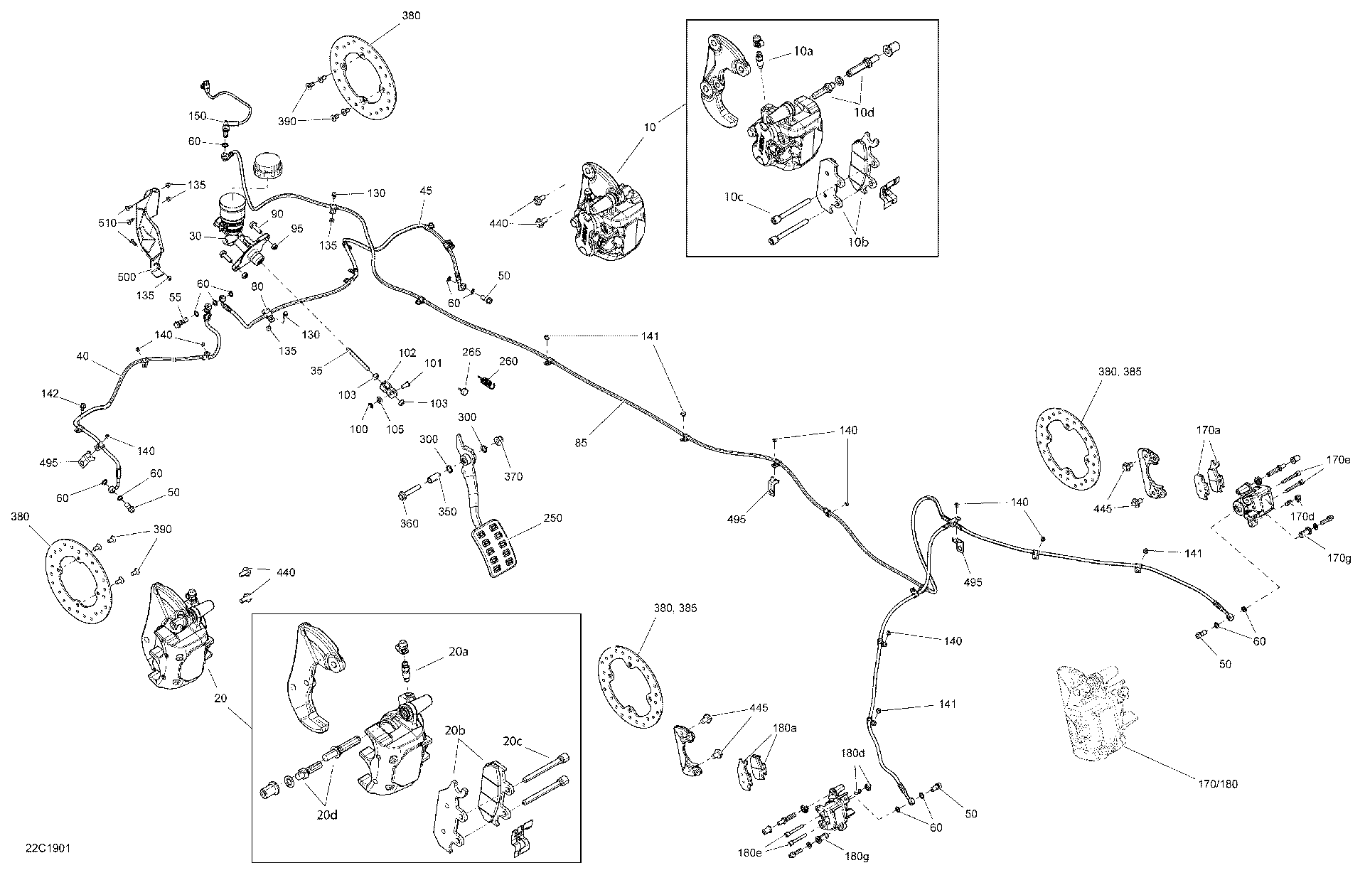 An Image of a Genuine Can-Am Parts Schematic Diagram showing the schematic - BRAKES - 1000R EFI