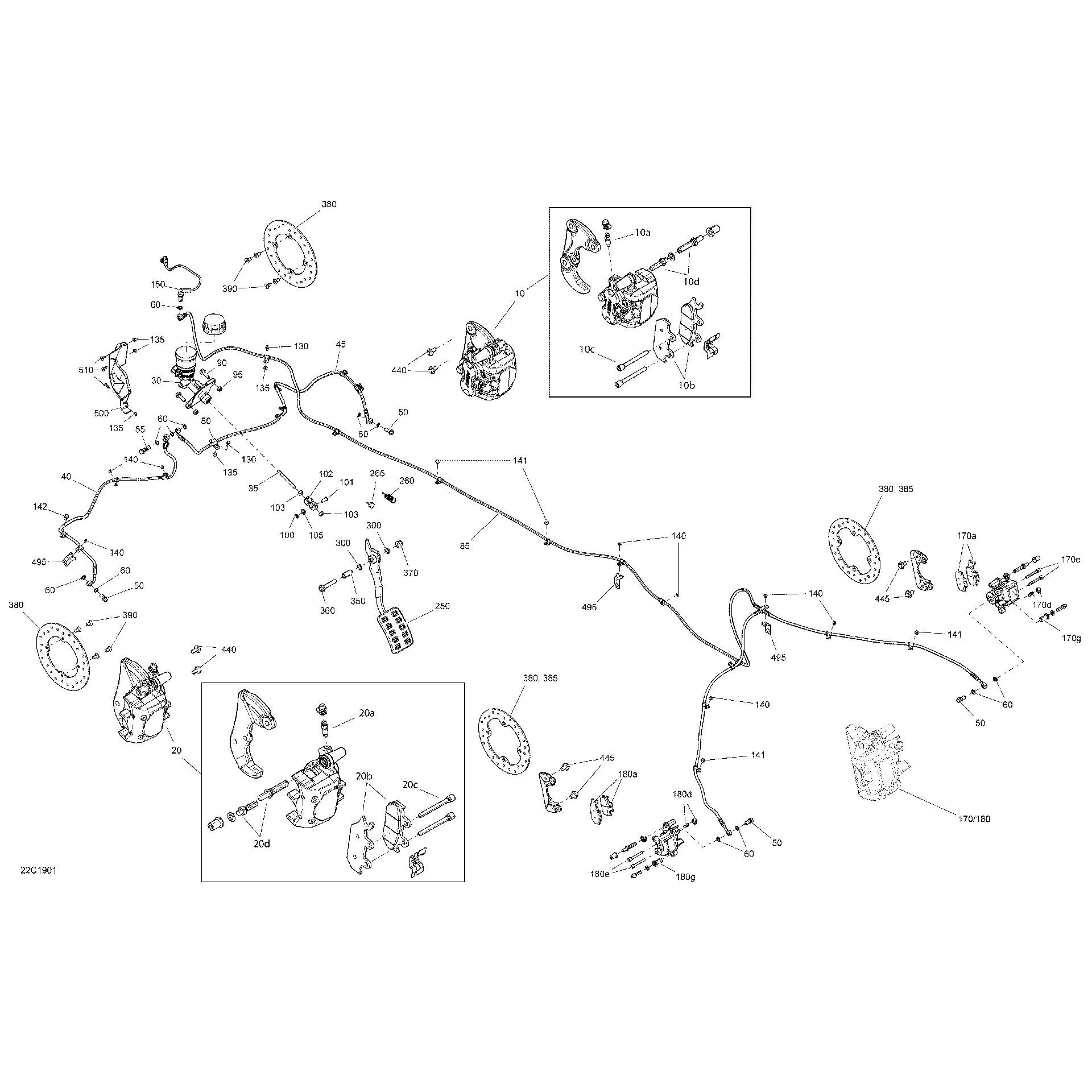 An Image of a Genuine Can-Am Parts Schematic Diagram showing the schematic - BRAKES