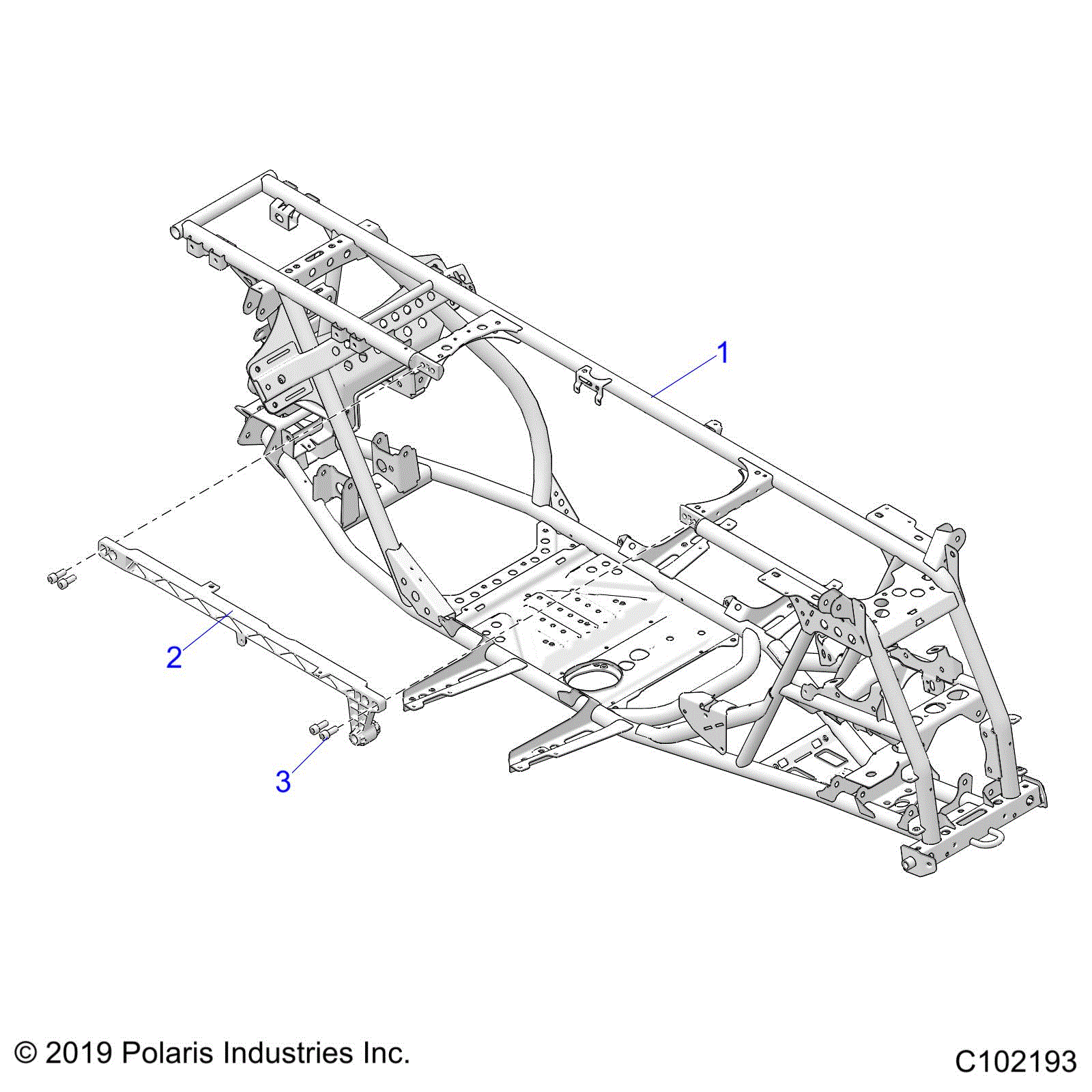 An Image of a Genuine Polaris Parts Schematic Diagram showing the schematic - CHASSIS: MAIN FRAME - 2026 POLARIS SPORTSMAN TOURING 850 48"