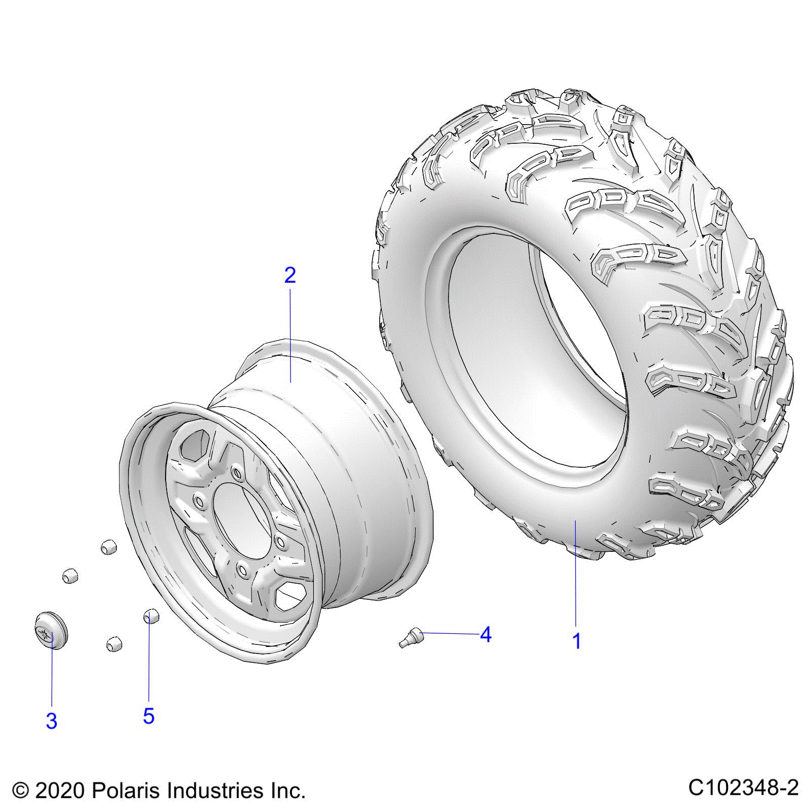An Image of a Genuine Polaris Parts Schematic Diagram showing the schematic - WHEELS: REAR - 2024 POLARIS SCRAMBLER 850 48"