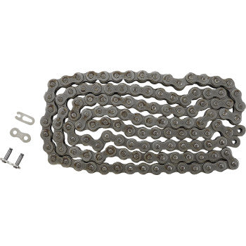 A coiled 520 HDS Ultimate Competition Chain Steel 124 Links by JT Chains with two master links and two small bolts to the left, all on a plain white background—resembling offroad motorcycle power transfer chains.