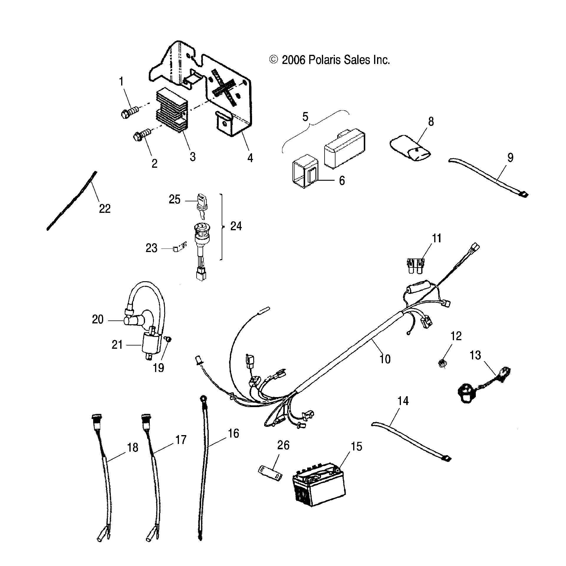 An Image of a Genuine Polaris Parts Schematic Diagram showing the schematic - ELECTRICAL: PARTS - 2016 POLARIS PHOENIX 200