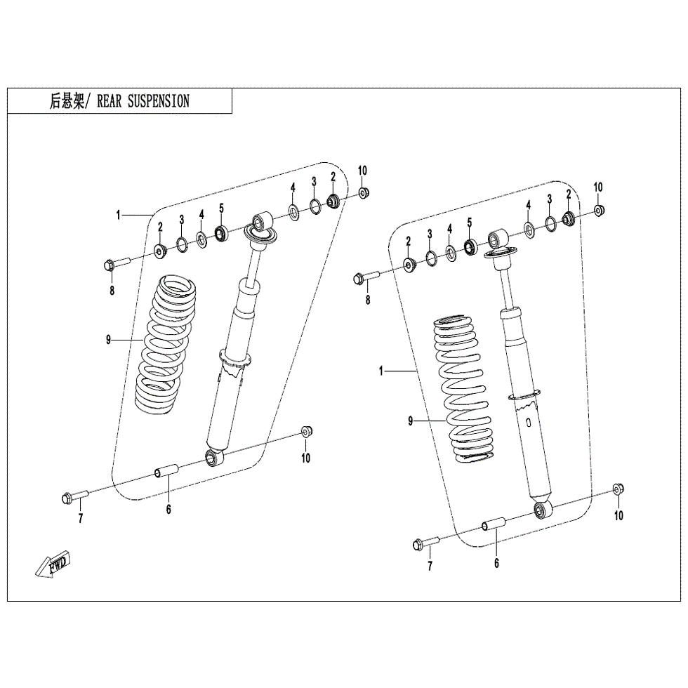 An Image of a Genuine CFMOTO Parts Schematic Diagram showing the schematic - REAR SHOCK ABSORBER - 2023 CFMOTO ZFORCE 800 Trail