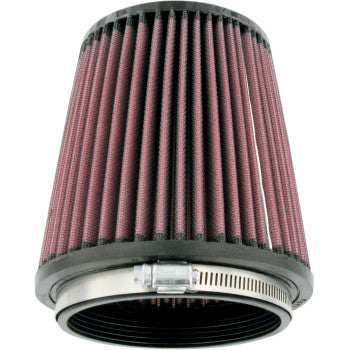 The Yamaha Replacement Air Filter Pro Flow by Pro Design features red pleated material, black rubber ends, and a metal hose clamp for better airflow than the stock air filter.